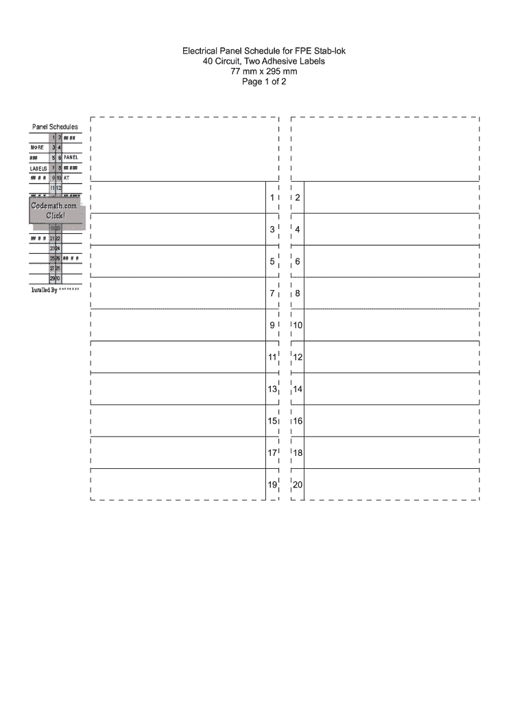 Electrical Panel Schedule For FPE Stab lok Form Fill Online 
