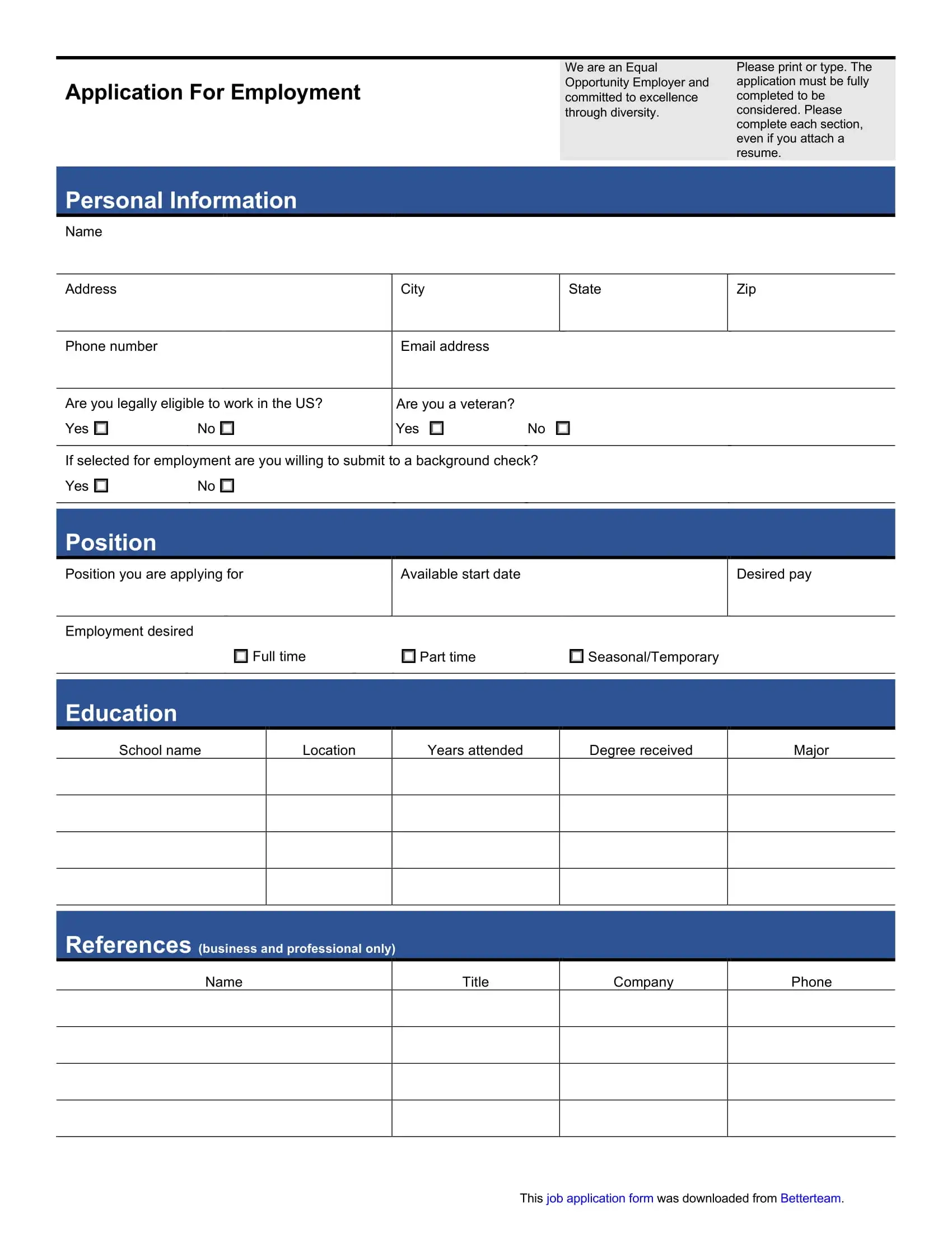 Employment Application Forms Free Printable Printable Party Favors