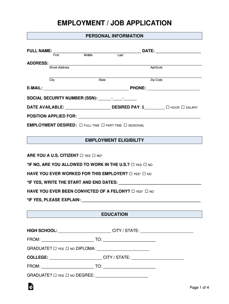 EmploymentJob Application Form Fill Online Printable Fillable 