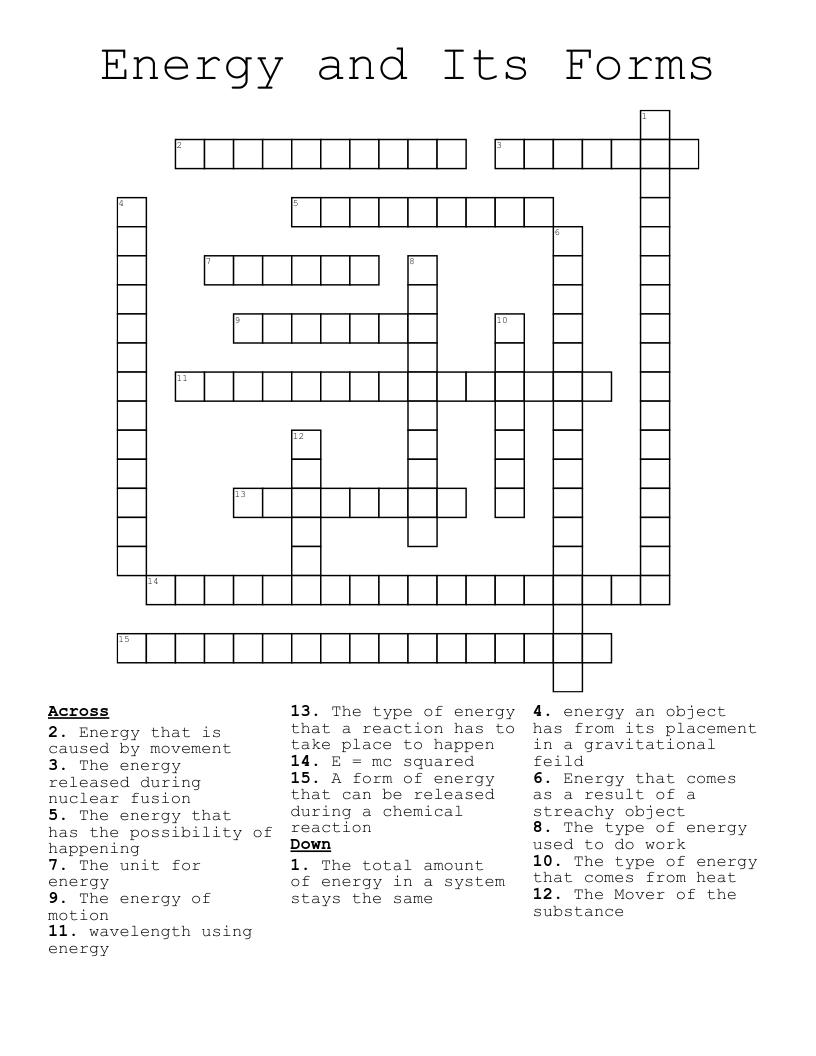 Energy And Its Forms Crossword WordMint