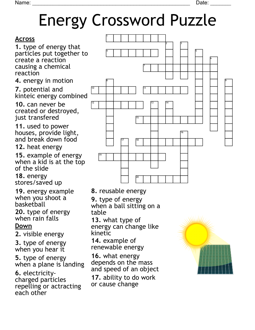 Forms Of Energy Crossword Puzzle
