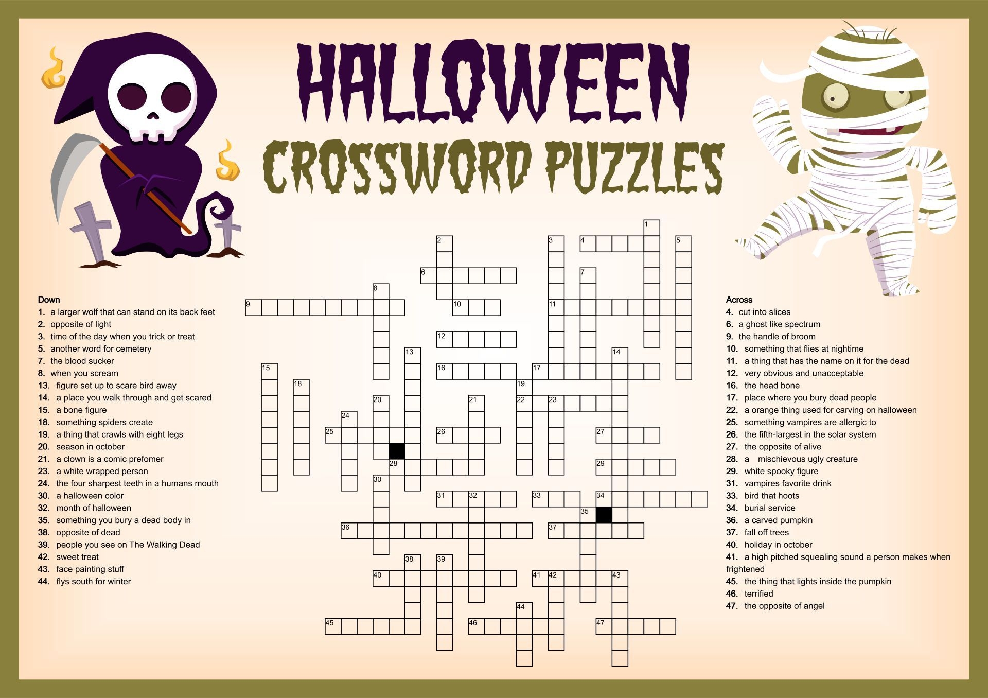Horror Themed Crossword Puzzle