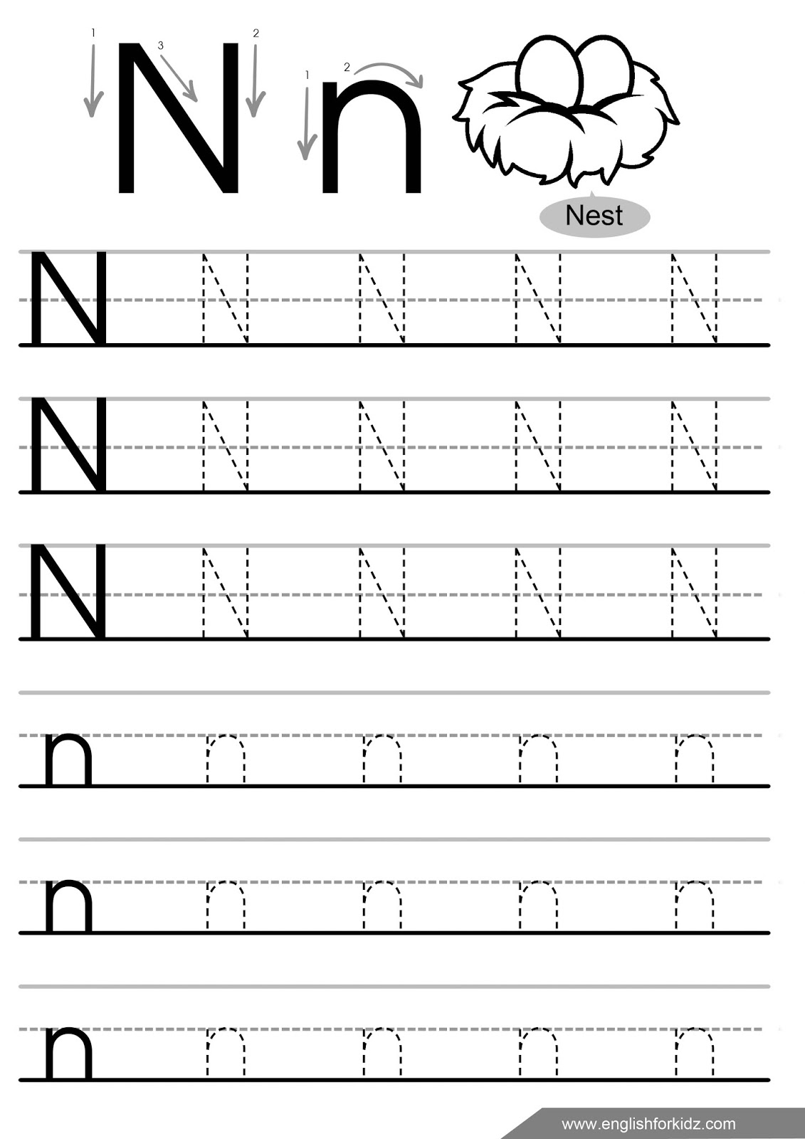 Letter N Traceable Worksheets