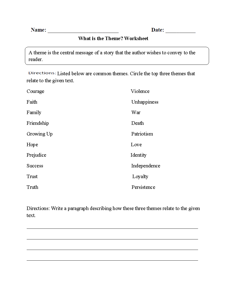 Teaching Theme Worksheets Free Printable