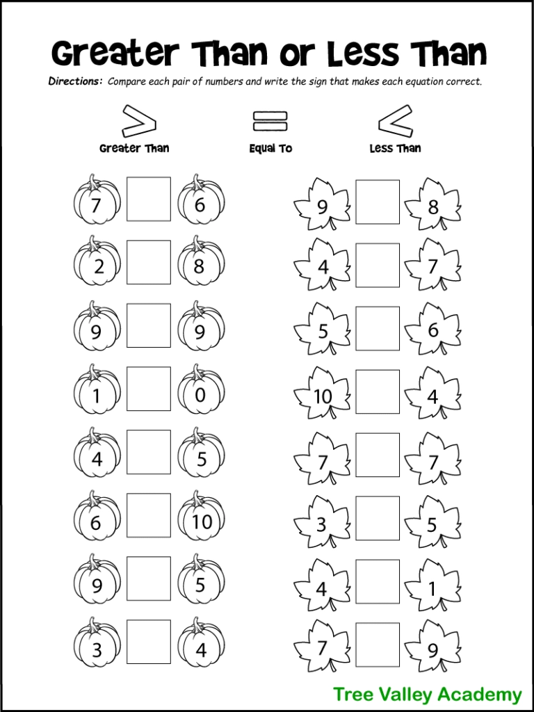 Fall Math Worksheets For Kindergarten Preschool amp 1st Grade