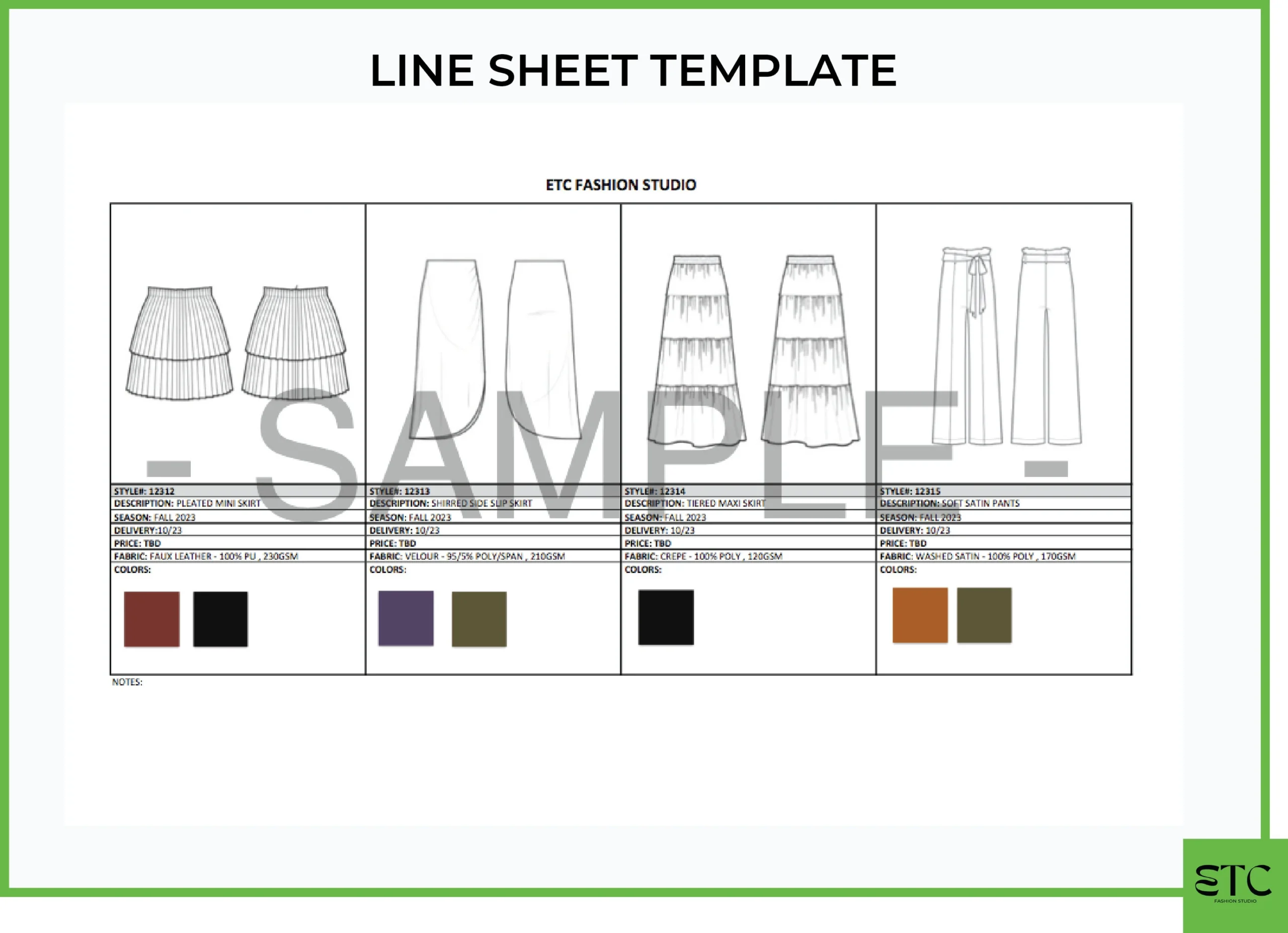 FASHION Line Sheet Template Etsy