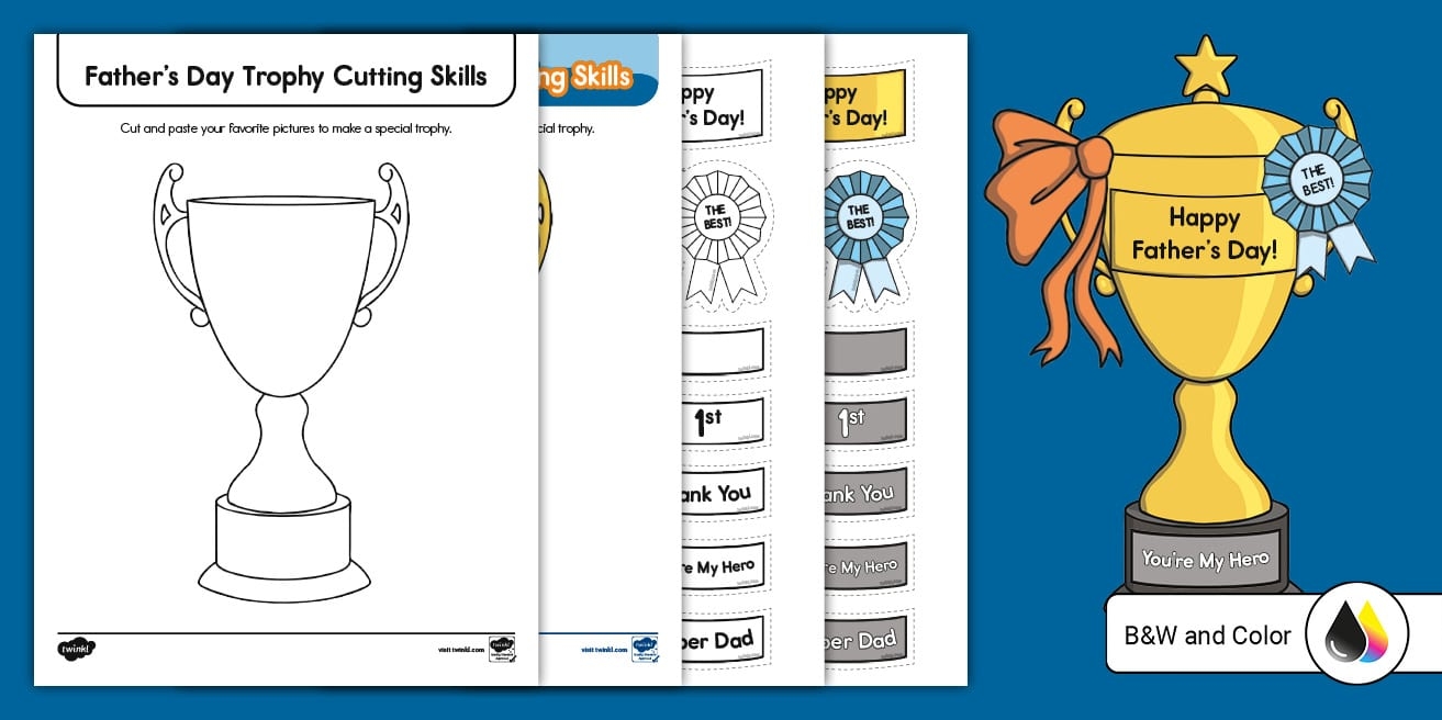 Father s Day Cutting Skills Trophy Worksheet