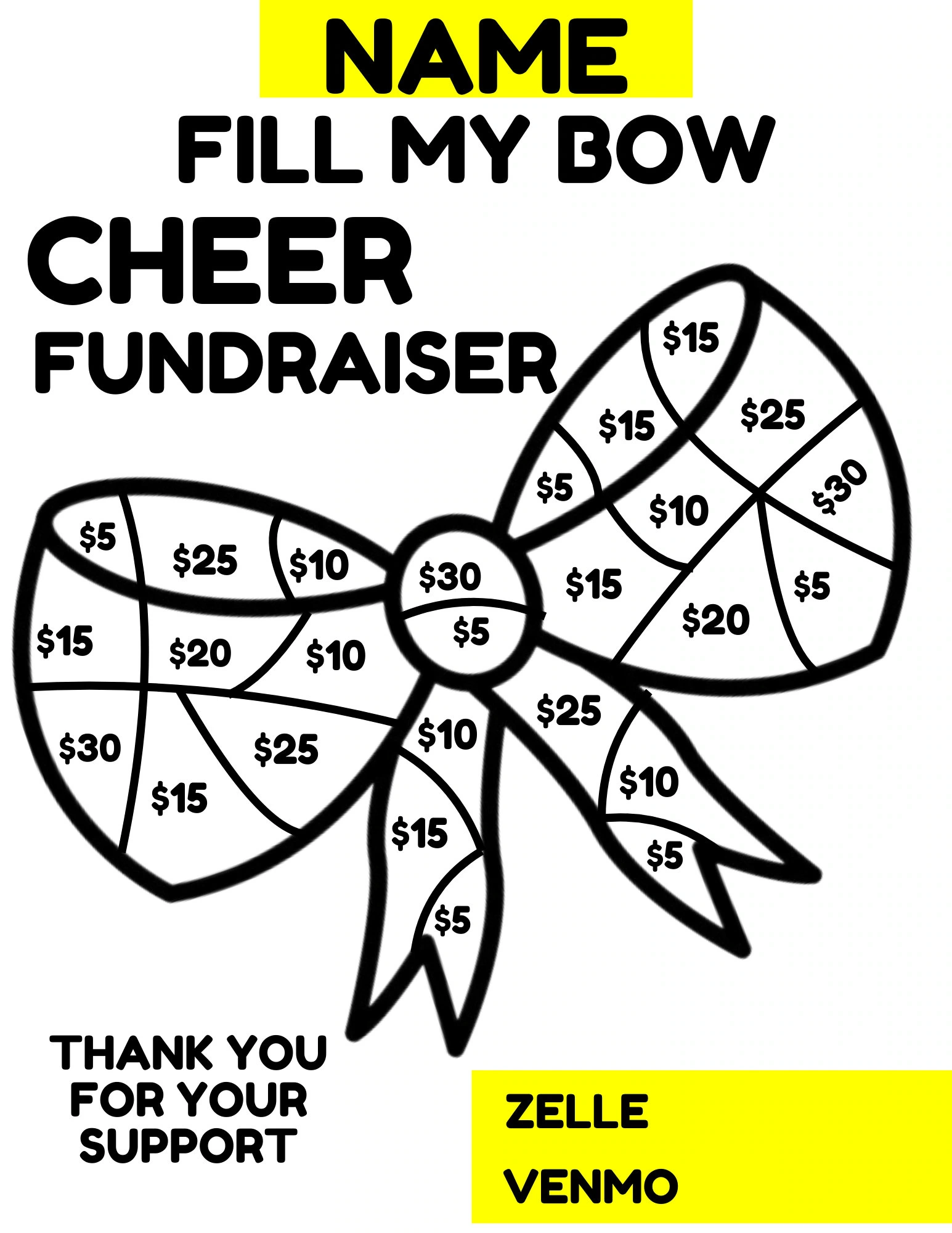 Fill My Bow Printable Cheer Fundraiser Canva Template 