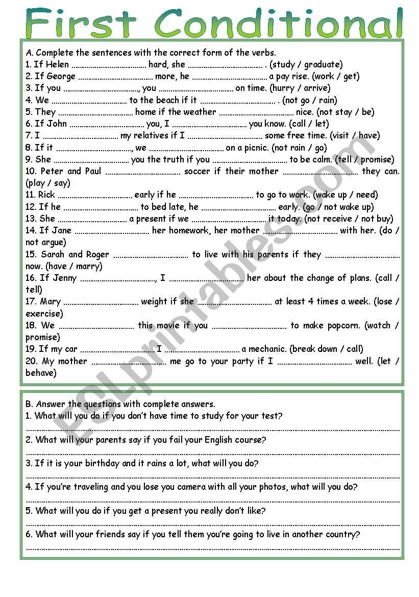 First Conditional ESL Worksheet By Luoliveira