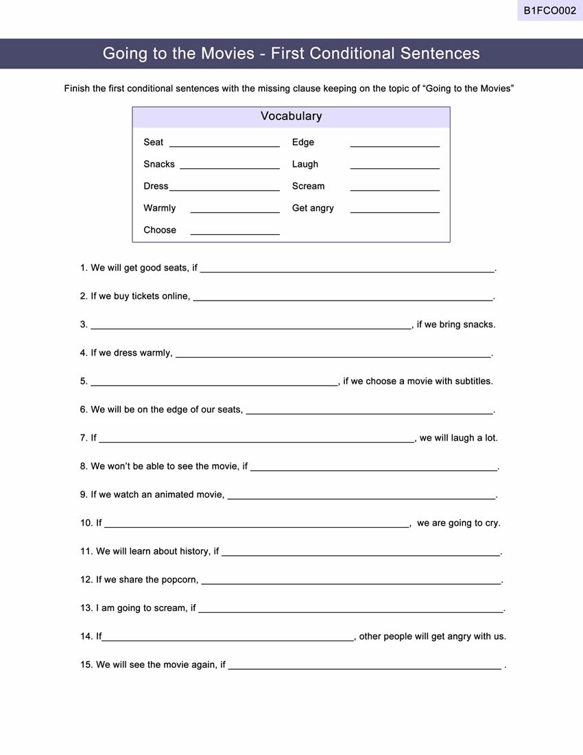 Esl Printable Worksheets First Conditional