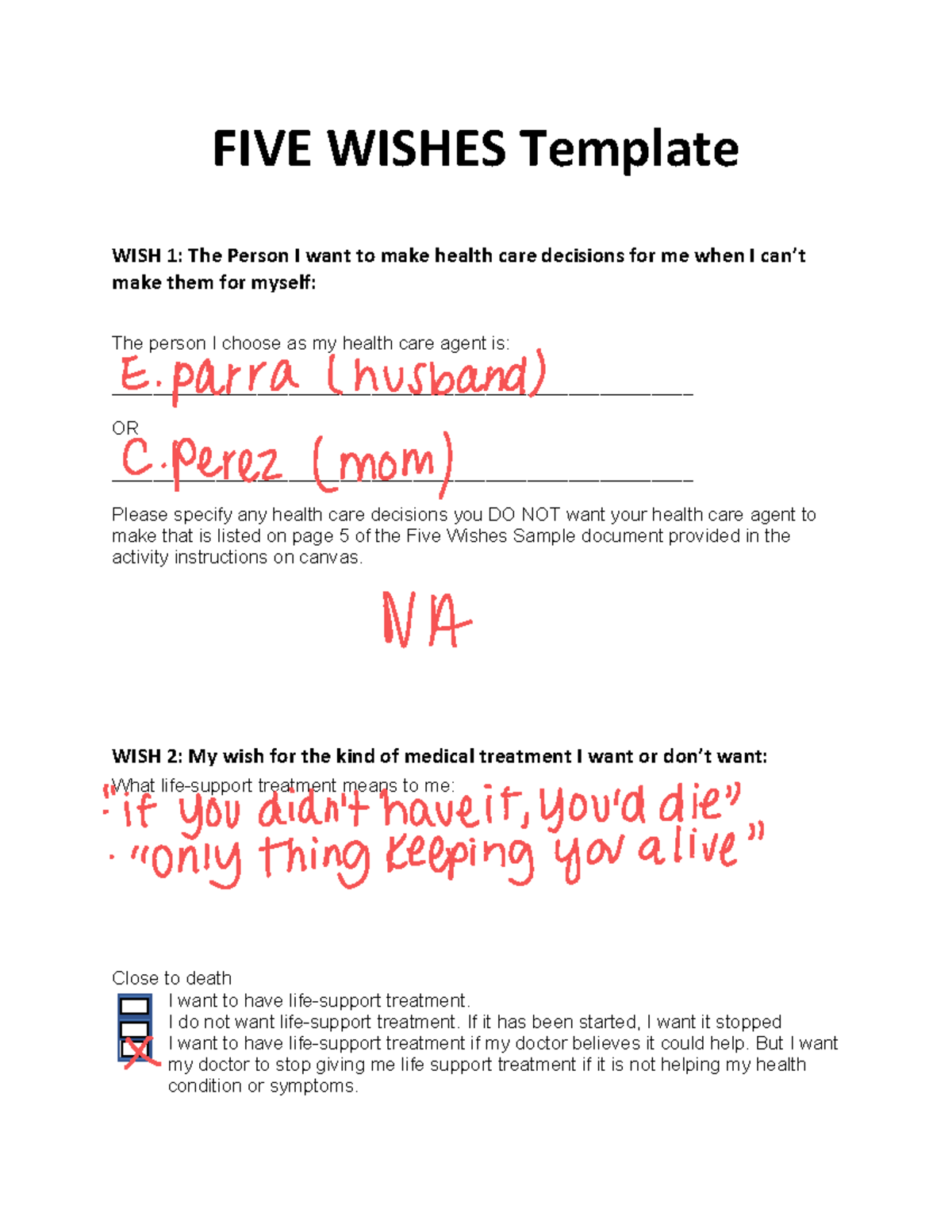 Printable 5 Wishes Document