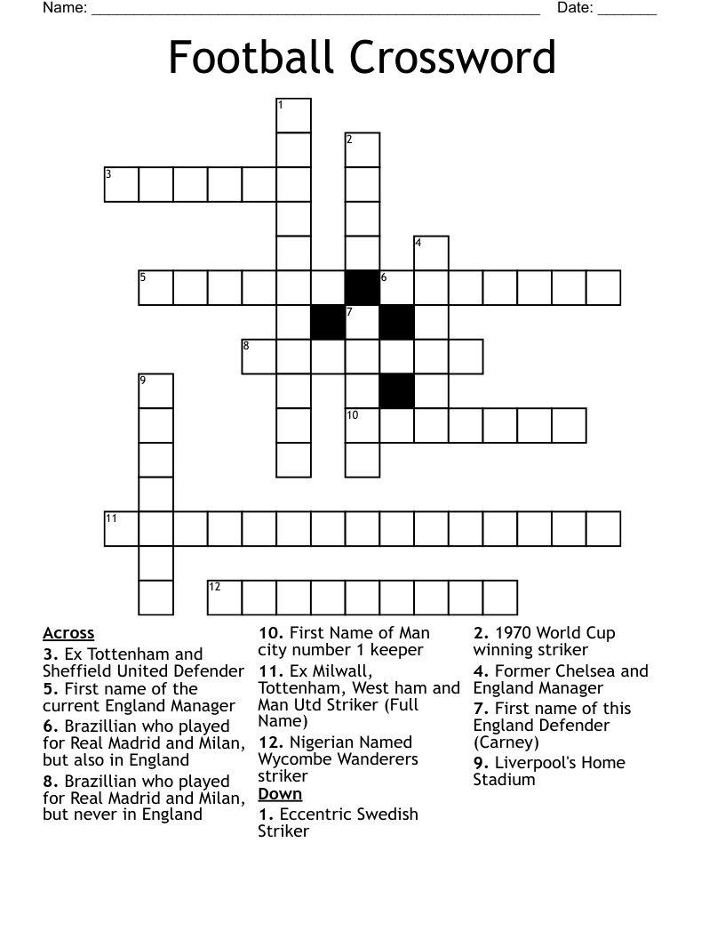 Printable Football Crossword Puzzle