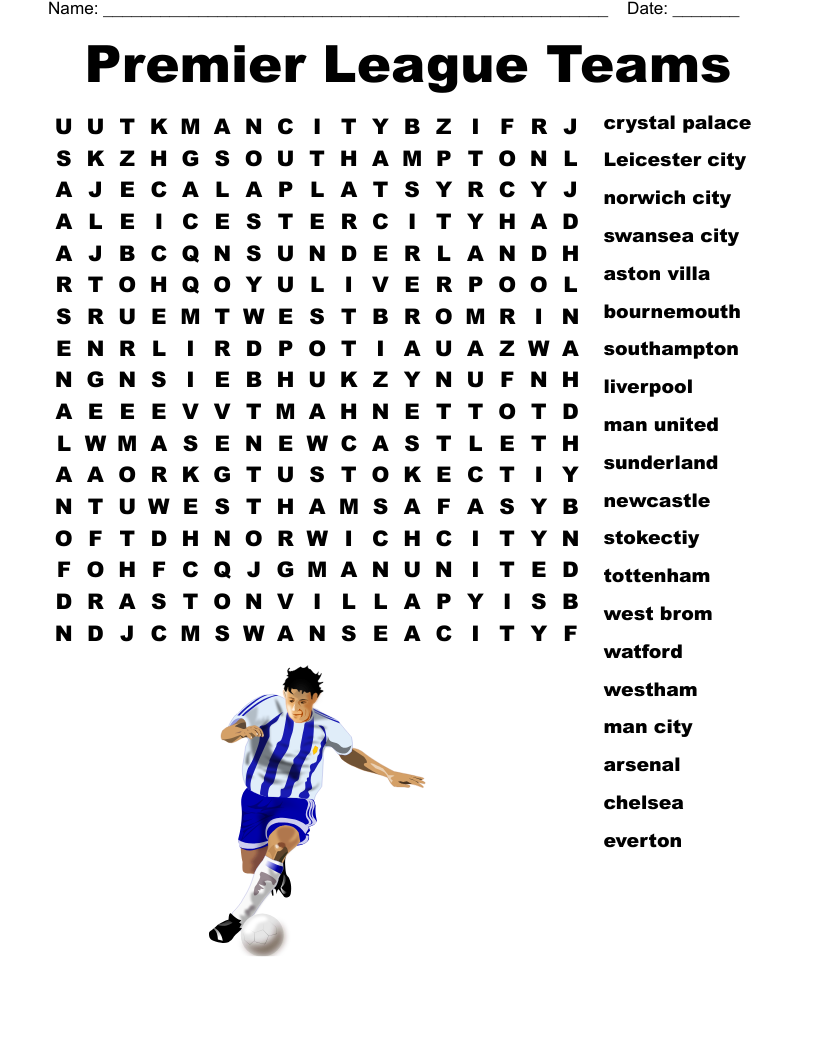 Football Teams Word Search WordMint