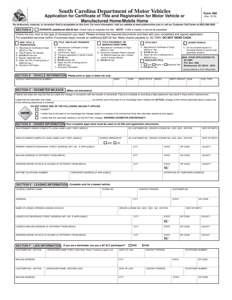 Form 400 Scdmv Printable