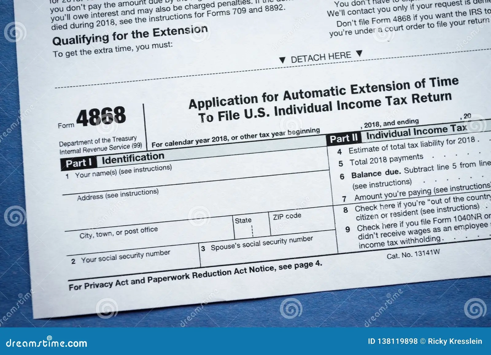Form 4868 Application For Automatic Extension Of Time To File U S 