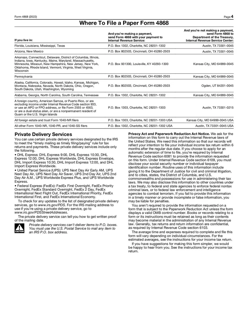 Tax Extension Form 4868 Printable