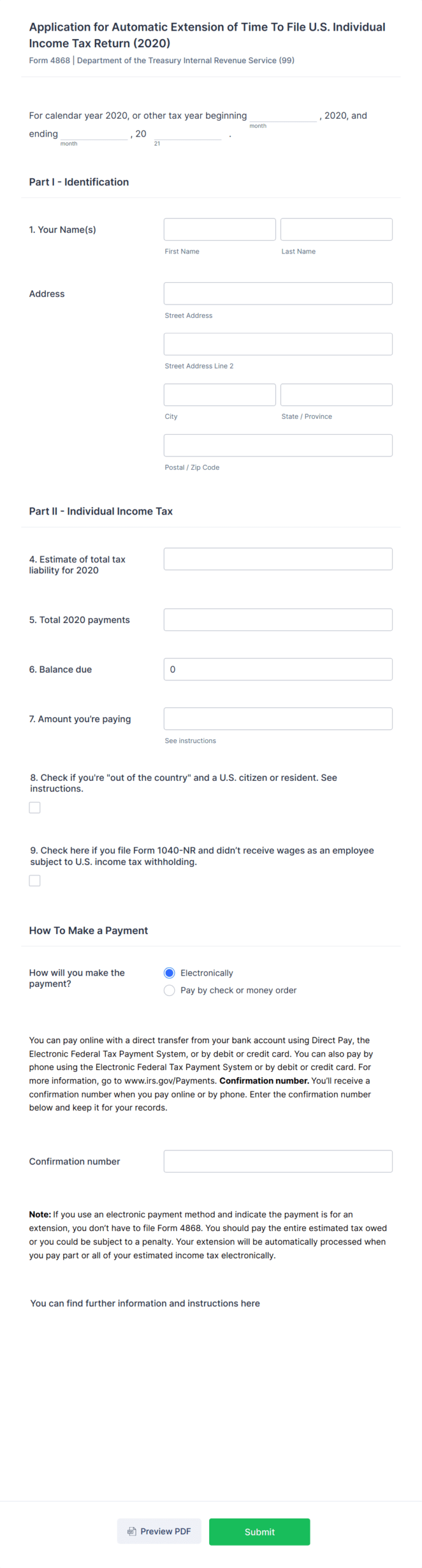 Form 4868 Tax Extension Form Template Jotform