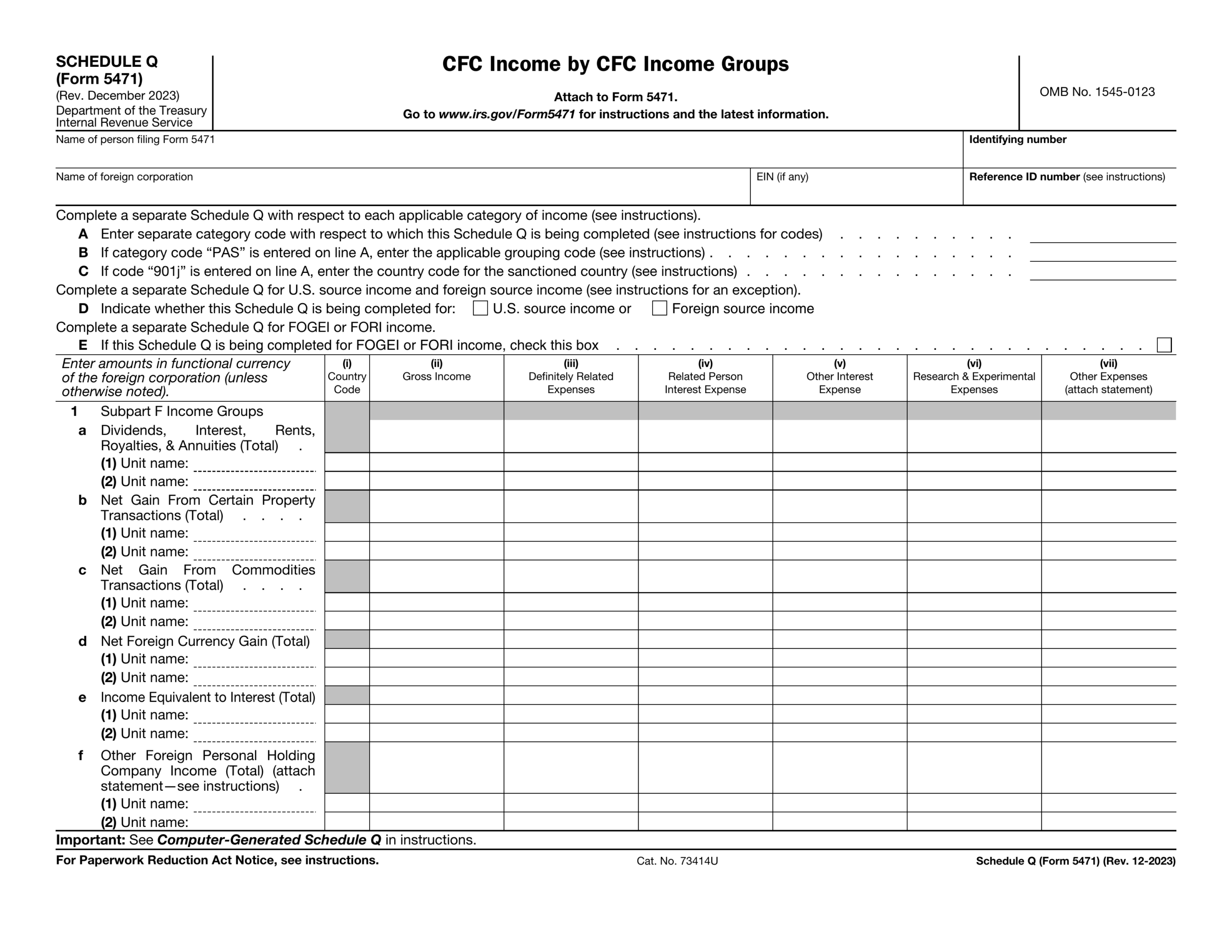 Form 5471 Schedule Q CFC Income 2024 2025 Fill PDF Guru