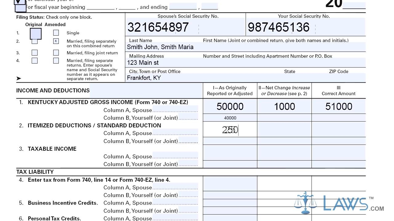 Form 740 X Amended Kentucky Individual Income Tax Return