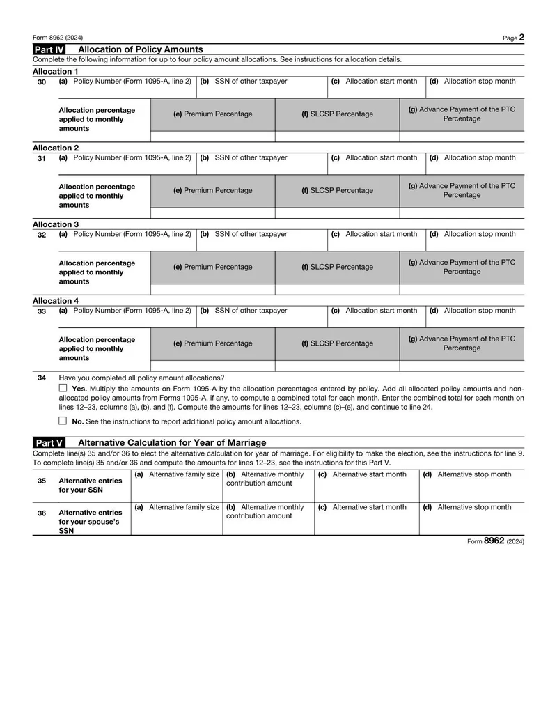 Irs Tax Form 8962 Printable