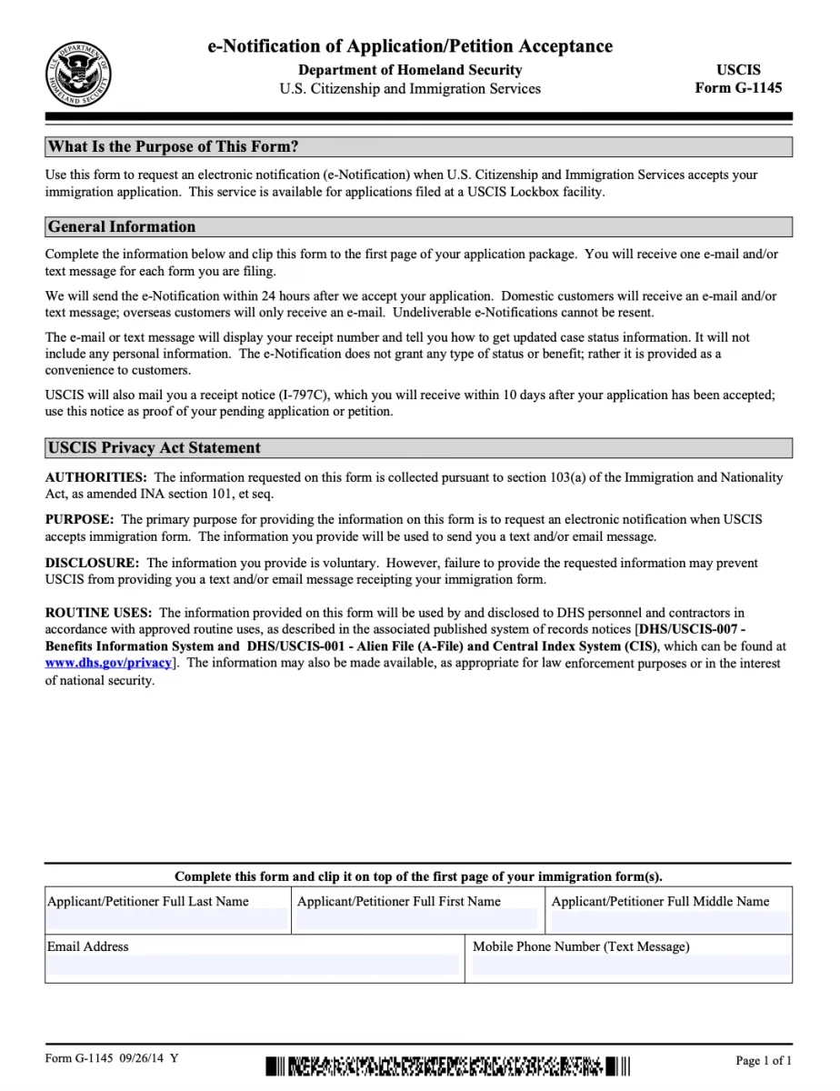 Form G 1145 How To Stay Updated On Your USCIS Petition Status