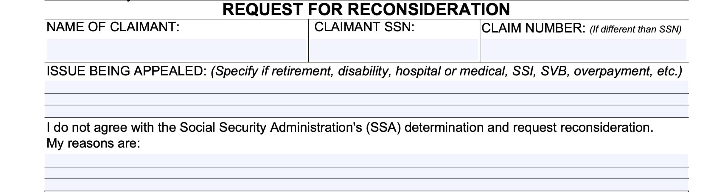 Form SSA 561 Instructions Request For Reconsideration