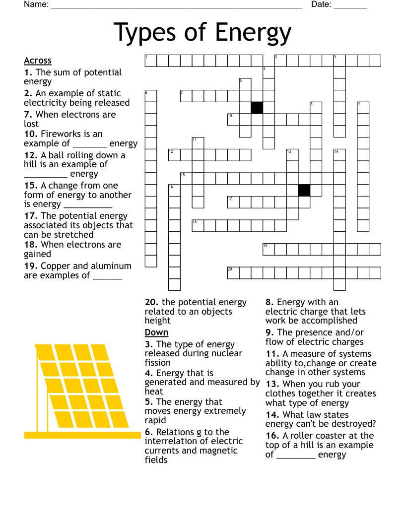 Forms Of Energy Crossword Puzzle WordMint