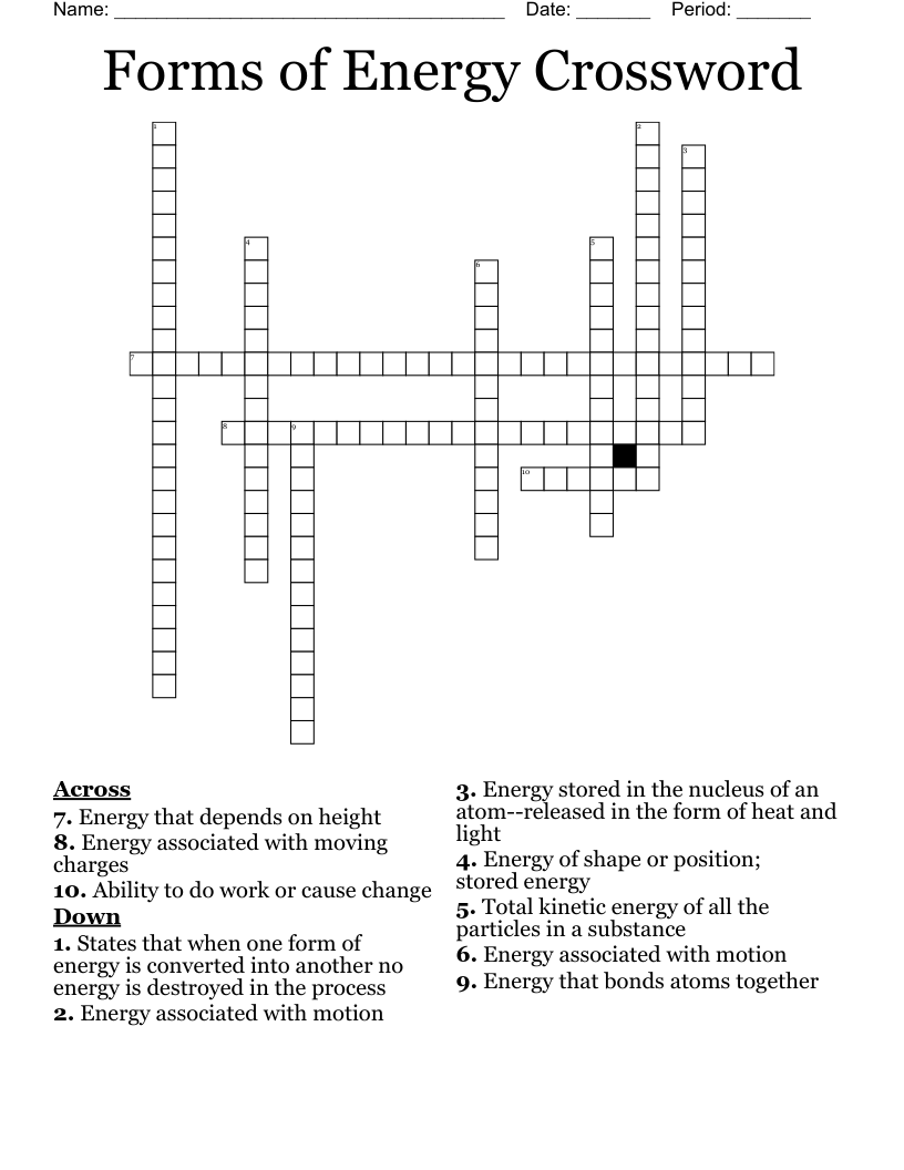Forms Of Energy Crossword WordMint
