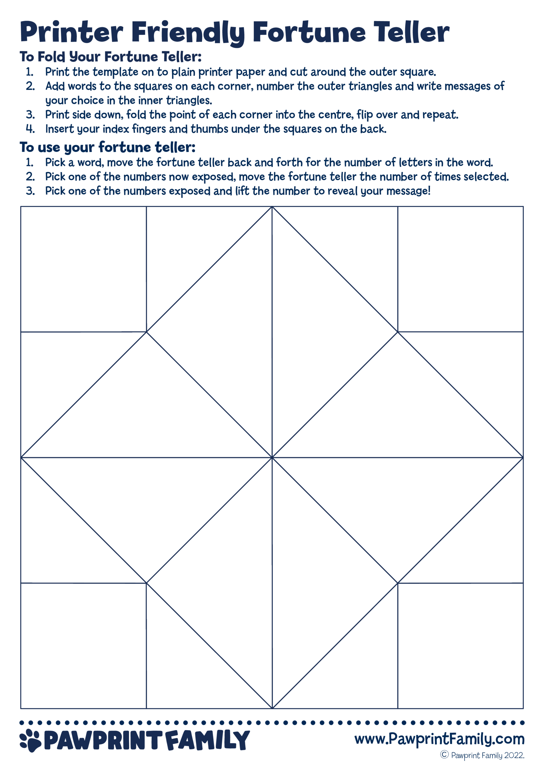 Fortune Teller Template Pawprint Family