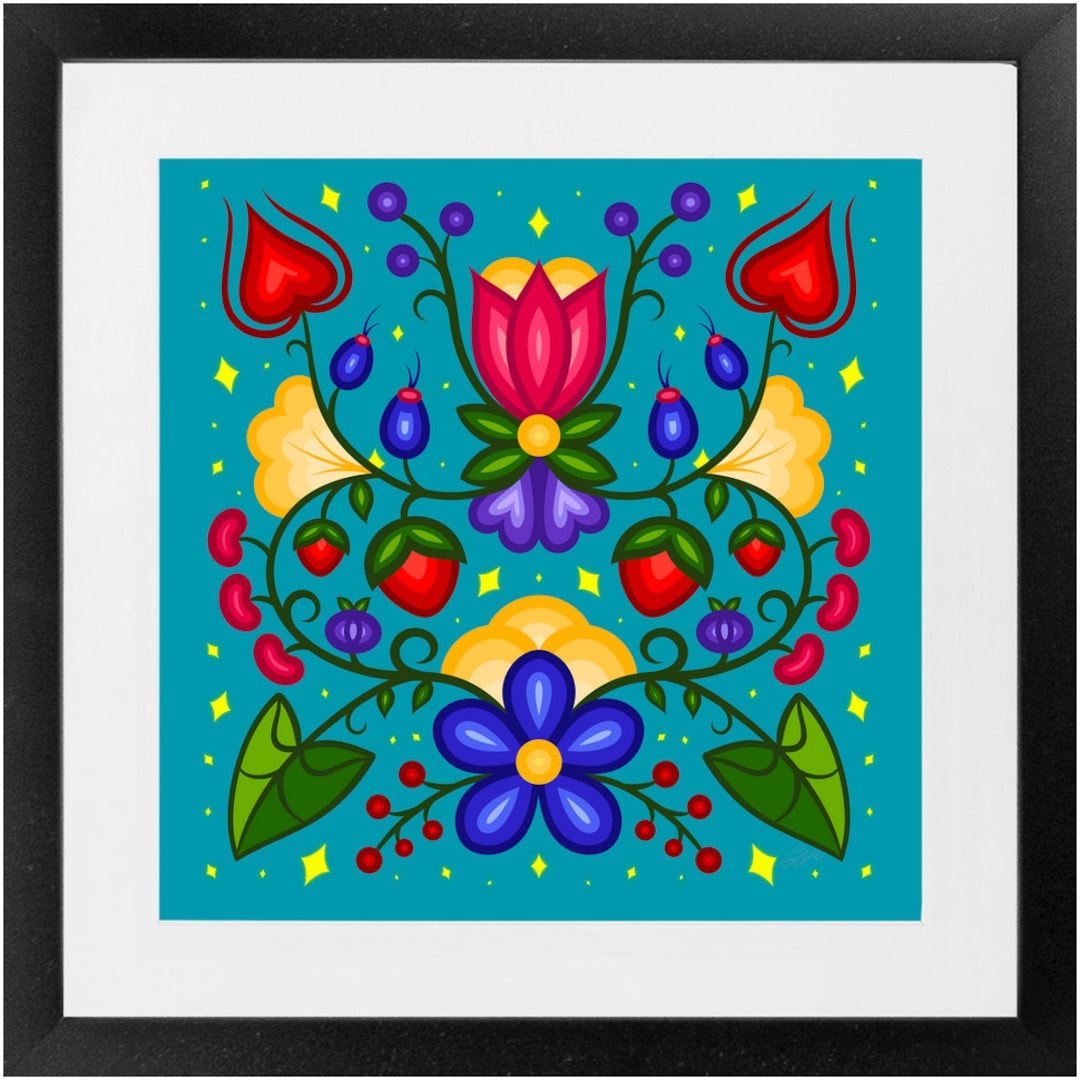 Framed Print Ojibwe Floral Indigenous Native American Artwork 