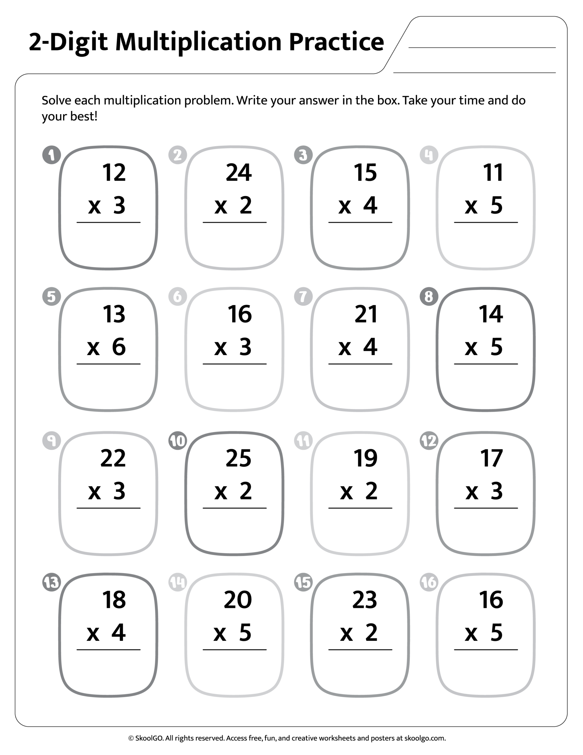 Multiplication Worksheets Printable Grade 4