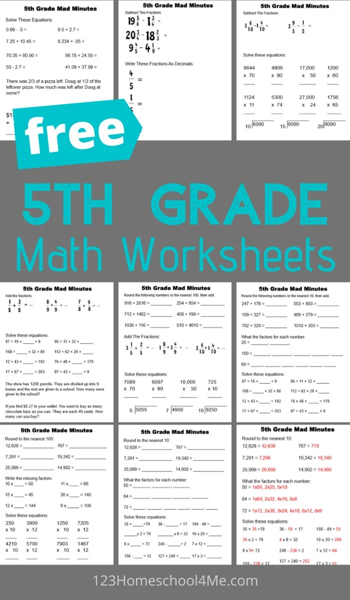 Free Printable Fifth Grade Math Worksheets
