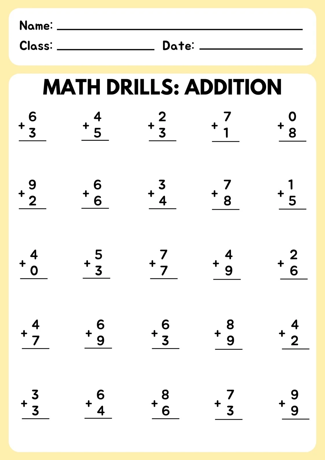 Printable Addition Math Facts Worksheets