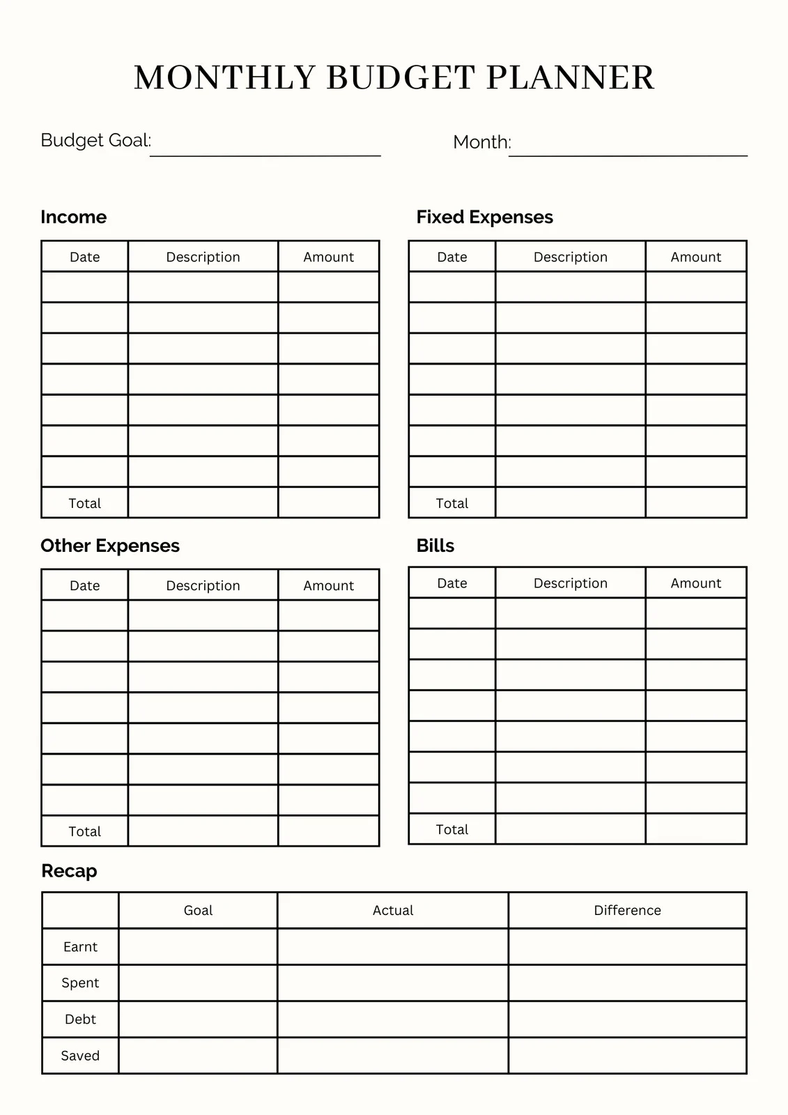 Weekly Budget Template Printable