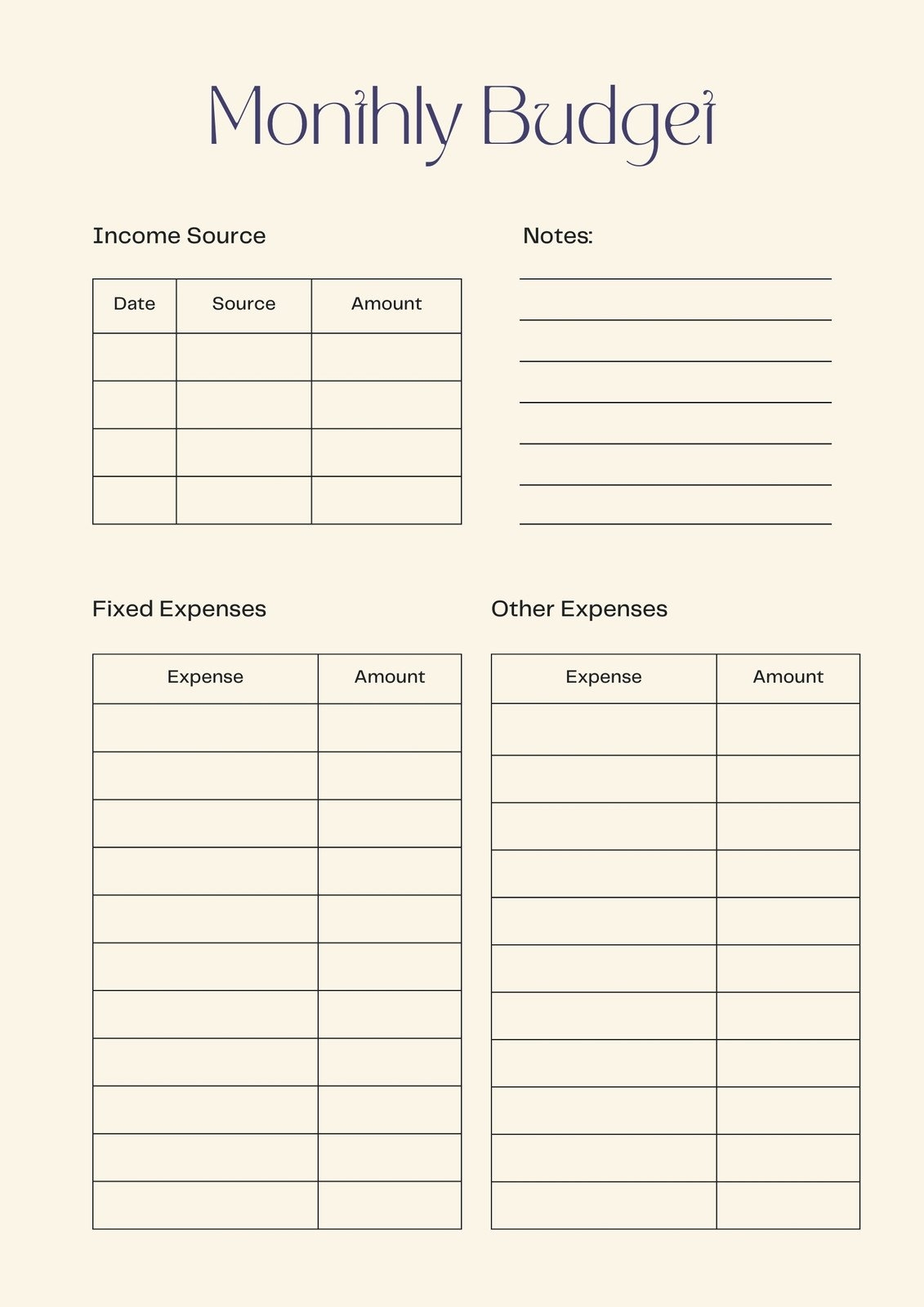Monthly Budget Template Printable