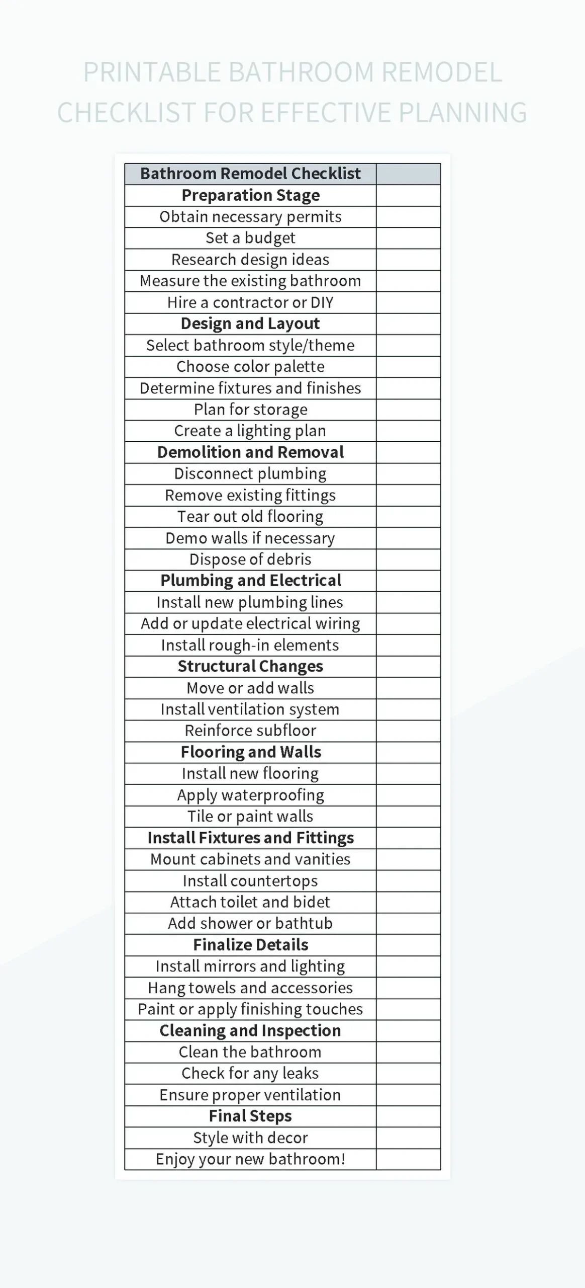 Free Bathroom Remodel Checklist Templates For Google Sheets And 