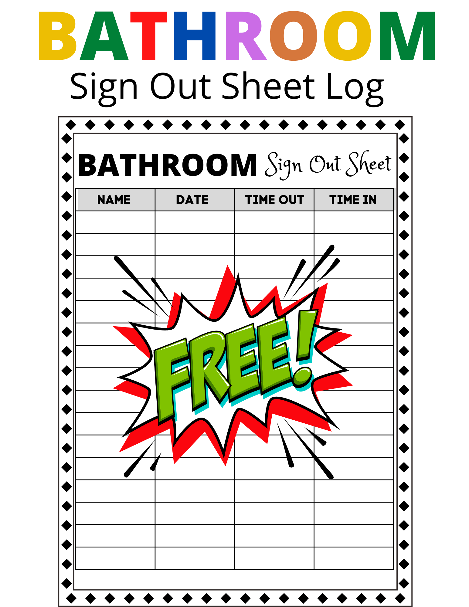 Free Bathroom Sign Out Sheet Log For Classroom Management Made 