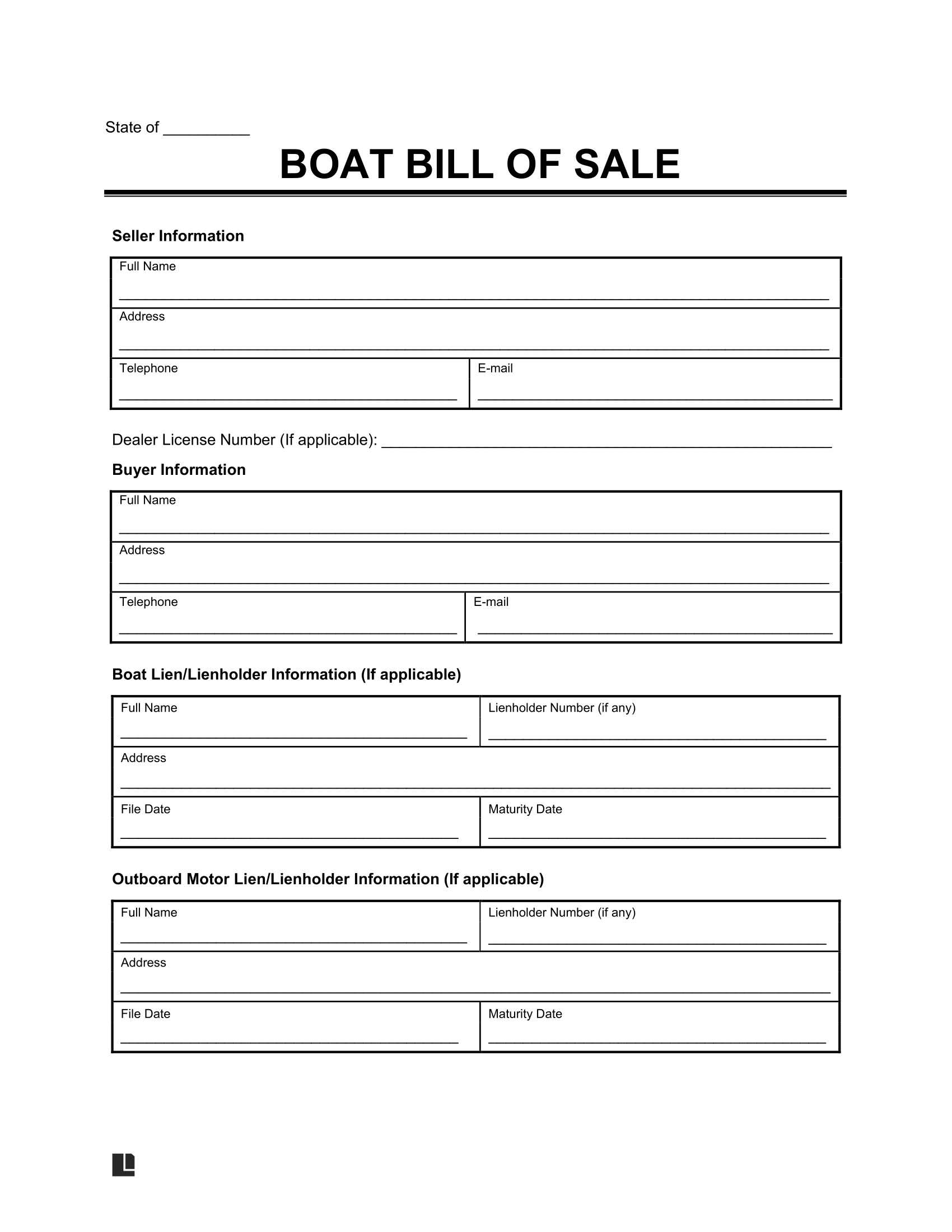 Bill Of Sale Form Printable For Boat