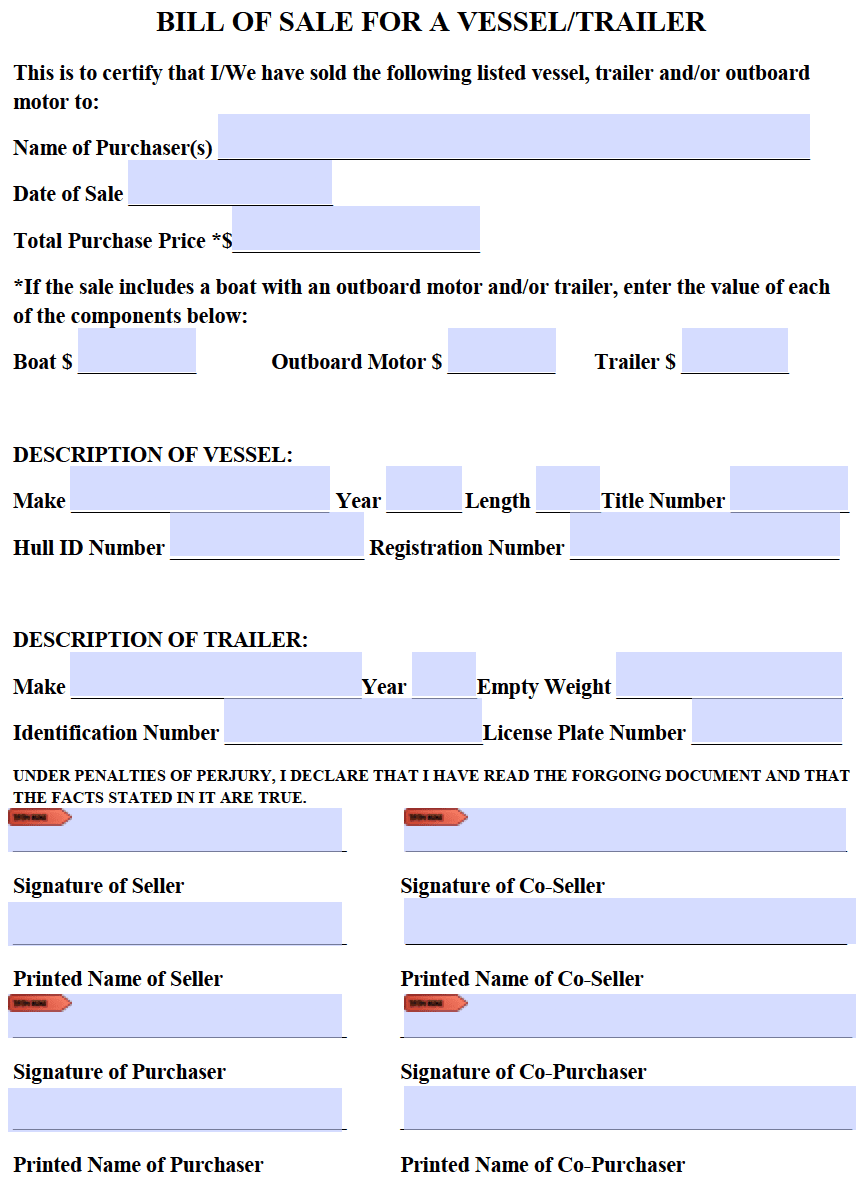 Bill Of Sale Form Free Printable Boat