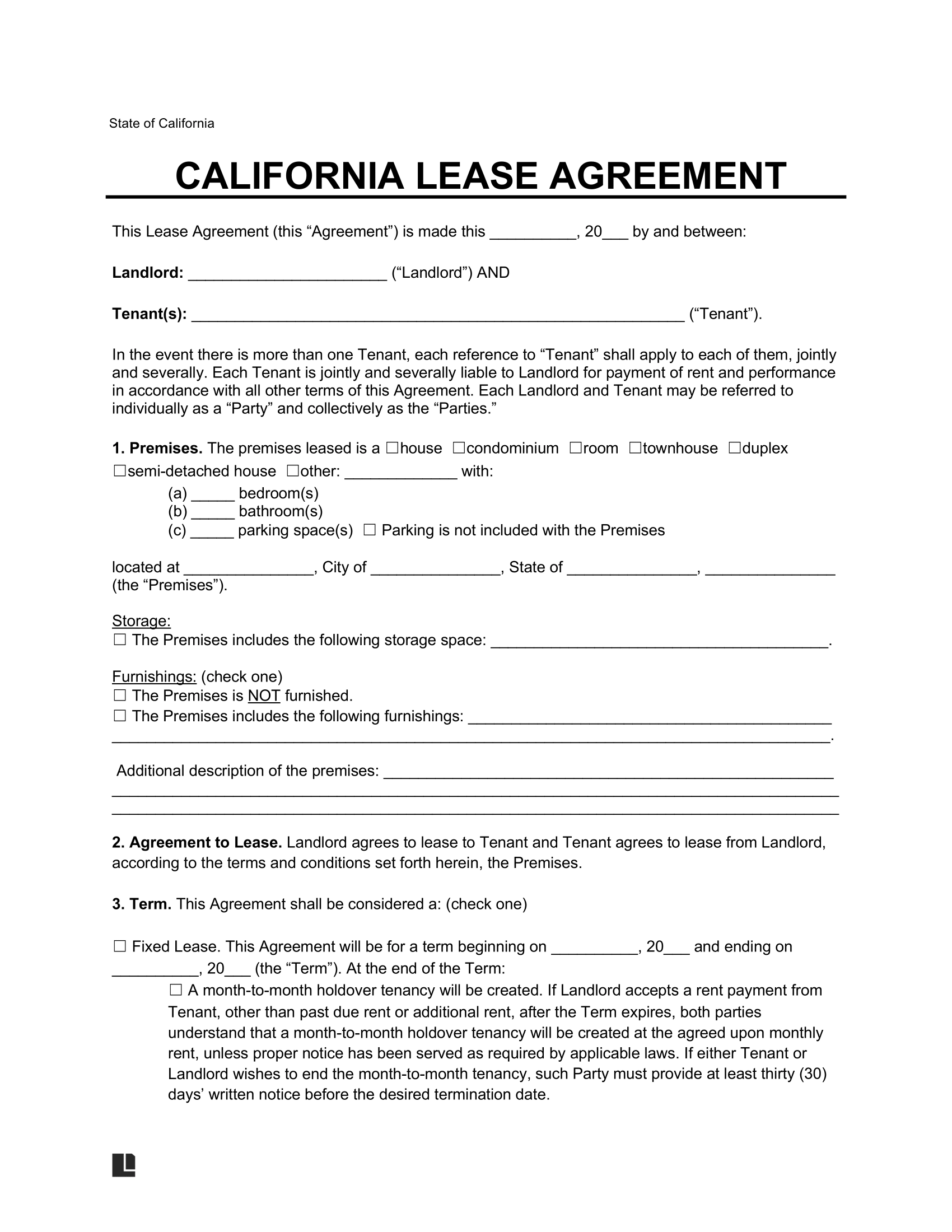 Free California Lease Agreement Template PDF amp Word