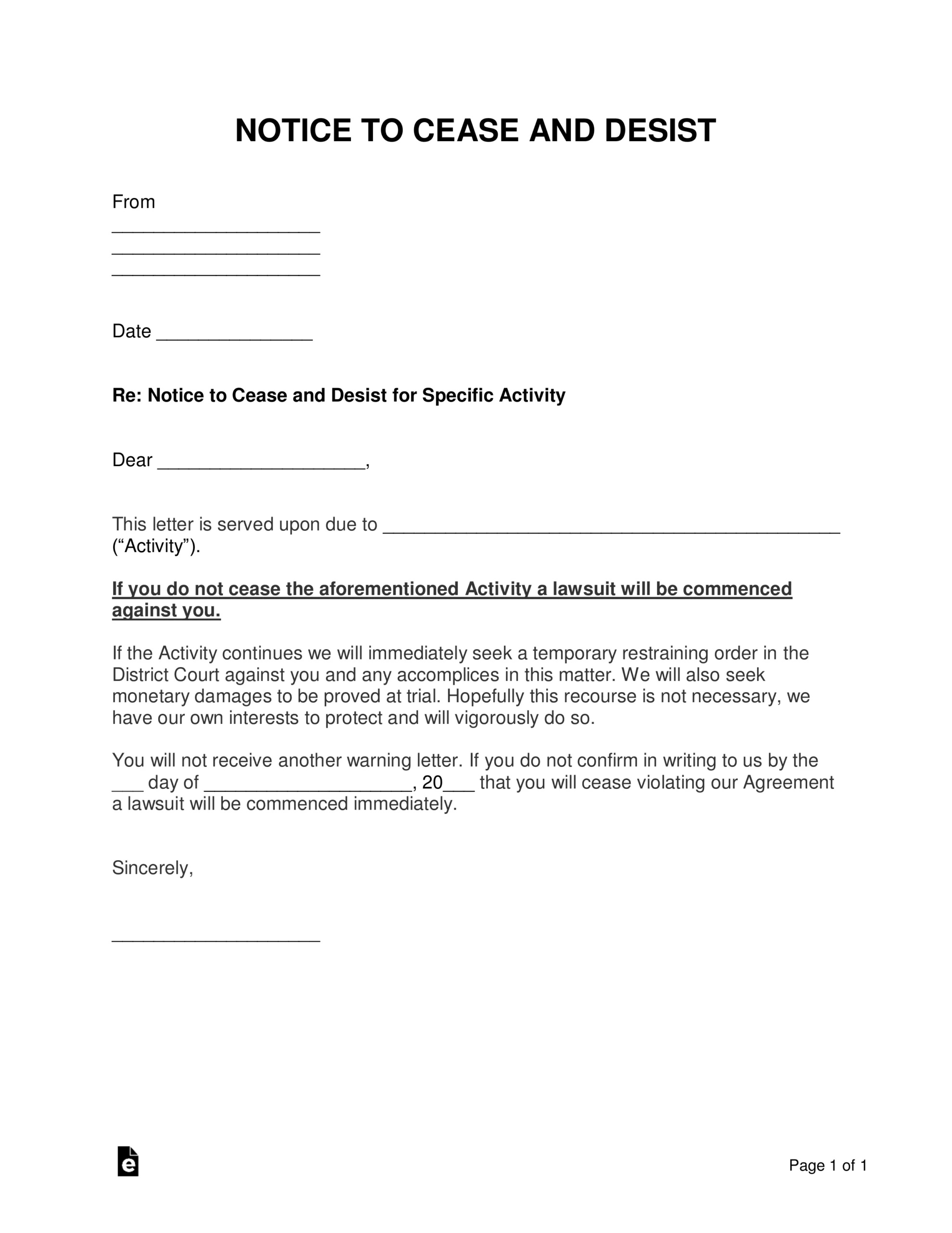 Free Cease And Desist Letter Templates 9 PDF Word EForms
