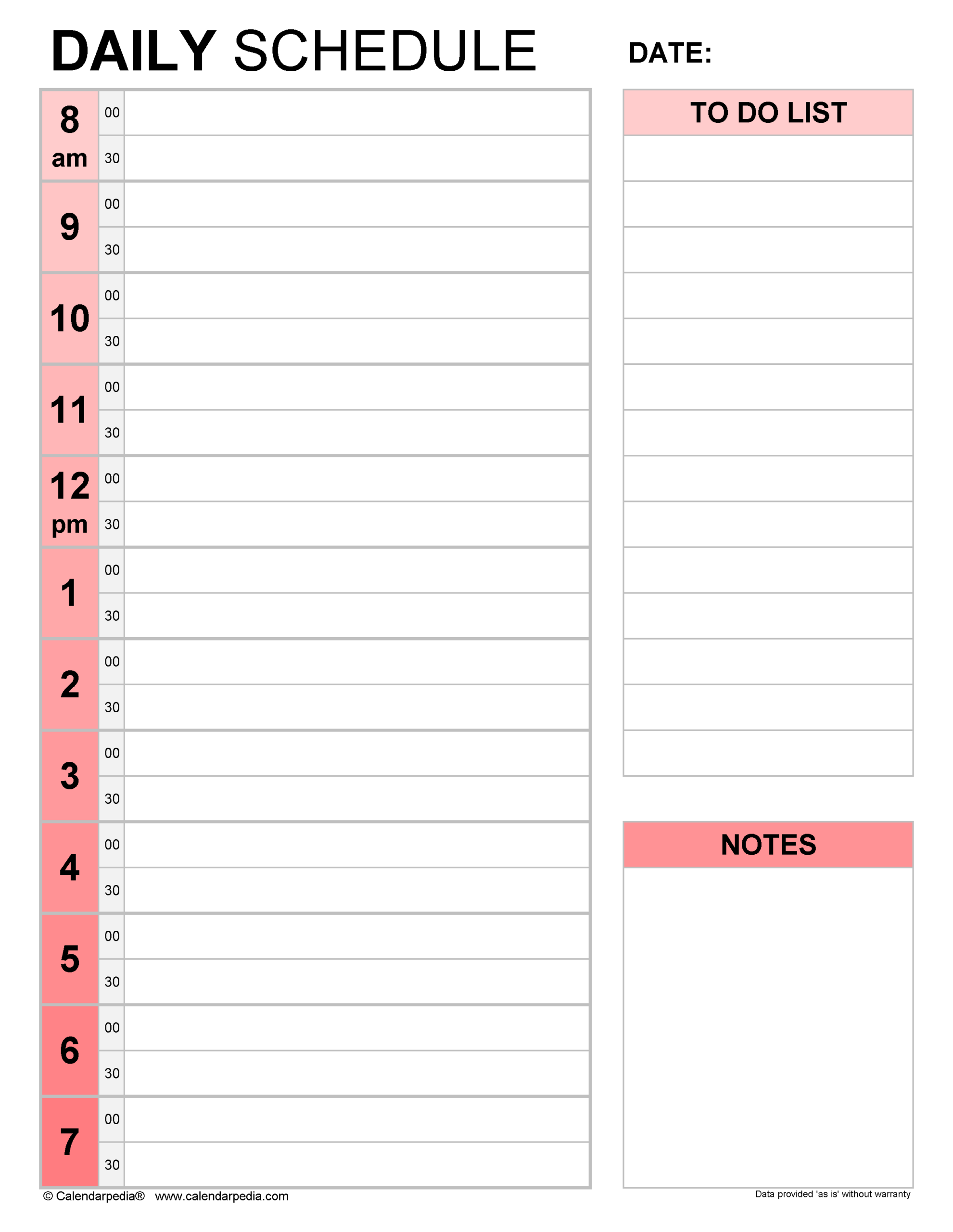 Printable Daily Schedule Template