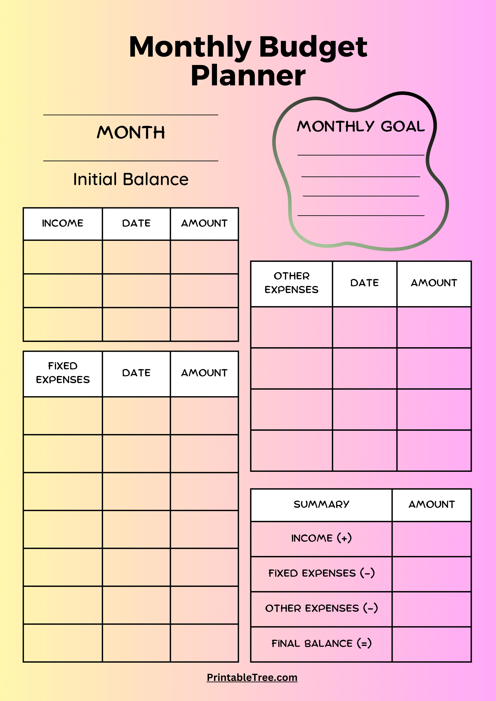 Printable Budget Template
