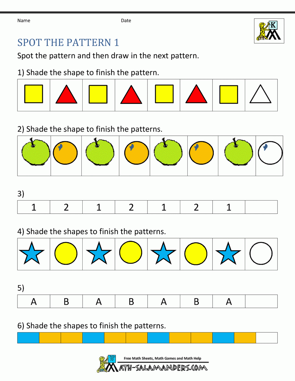 Free Printable Pattern Worksheets Preschool
