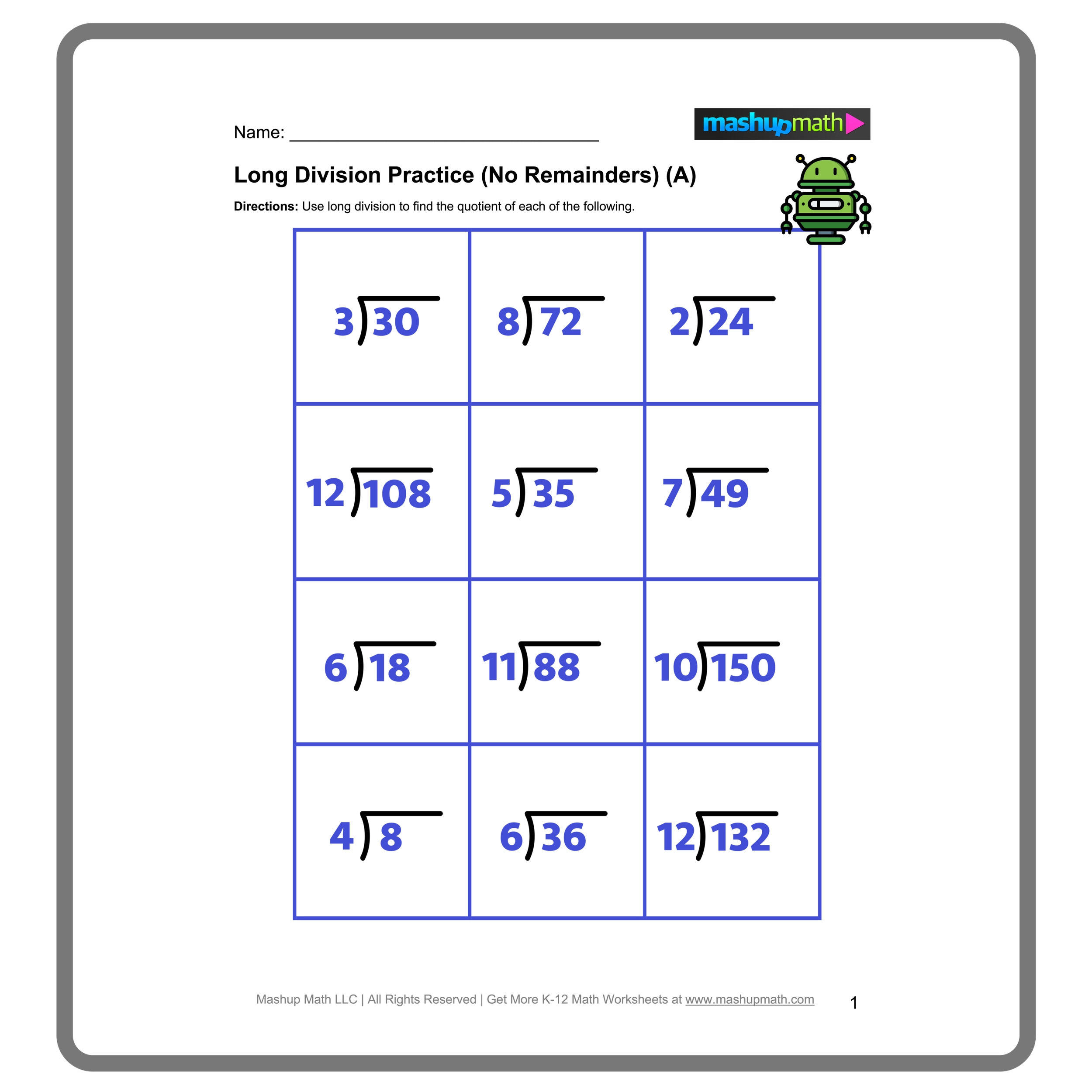 Free Printable Long Division Math Worksheets