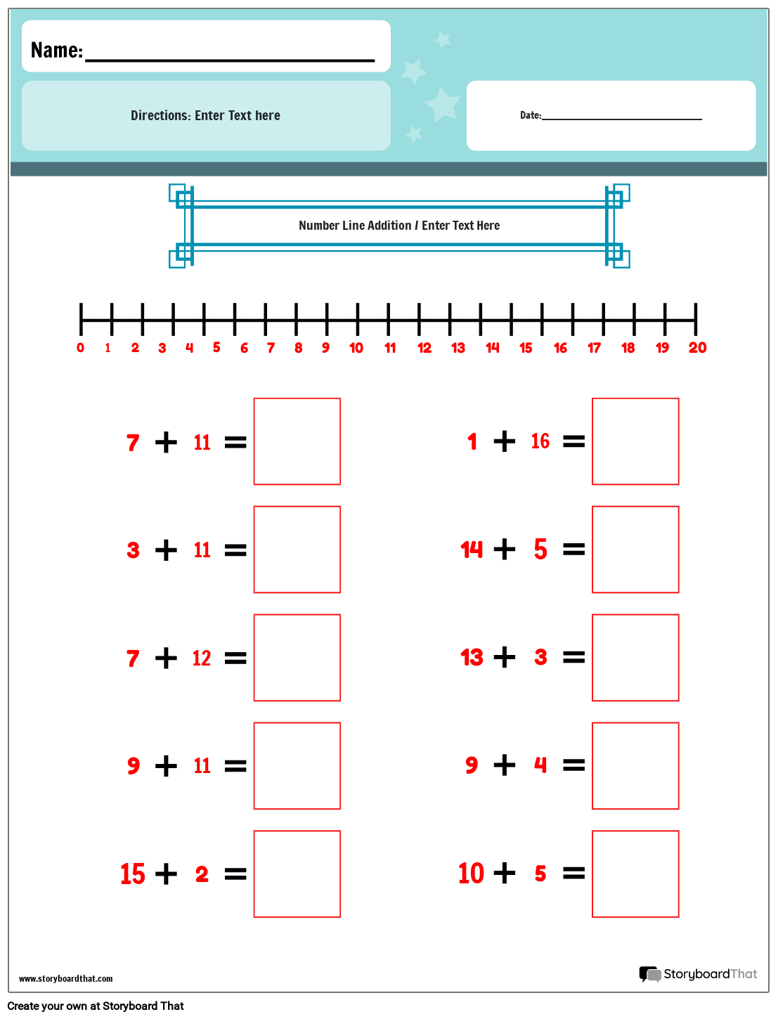 Free Math Number Line Worksheets Storyboard That