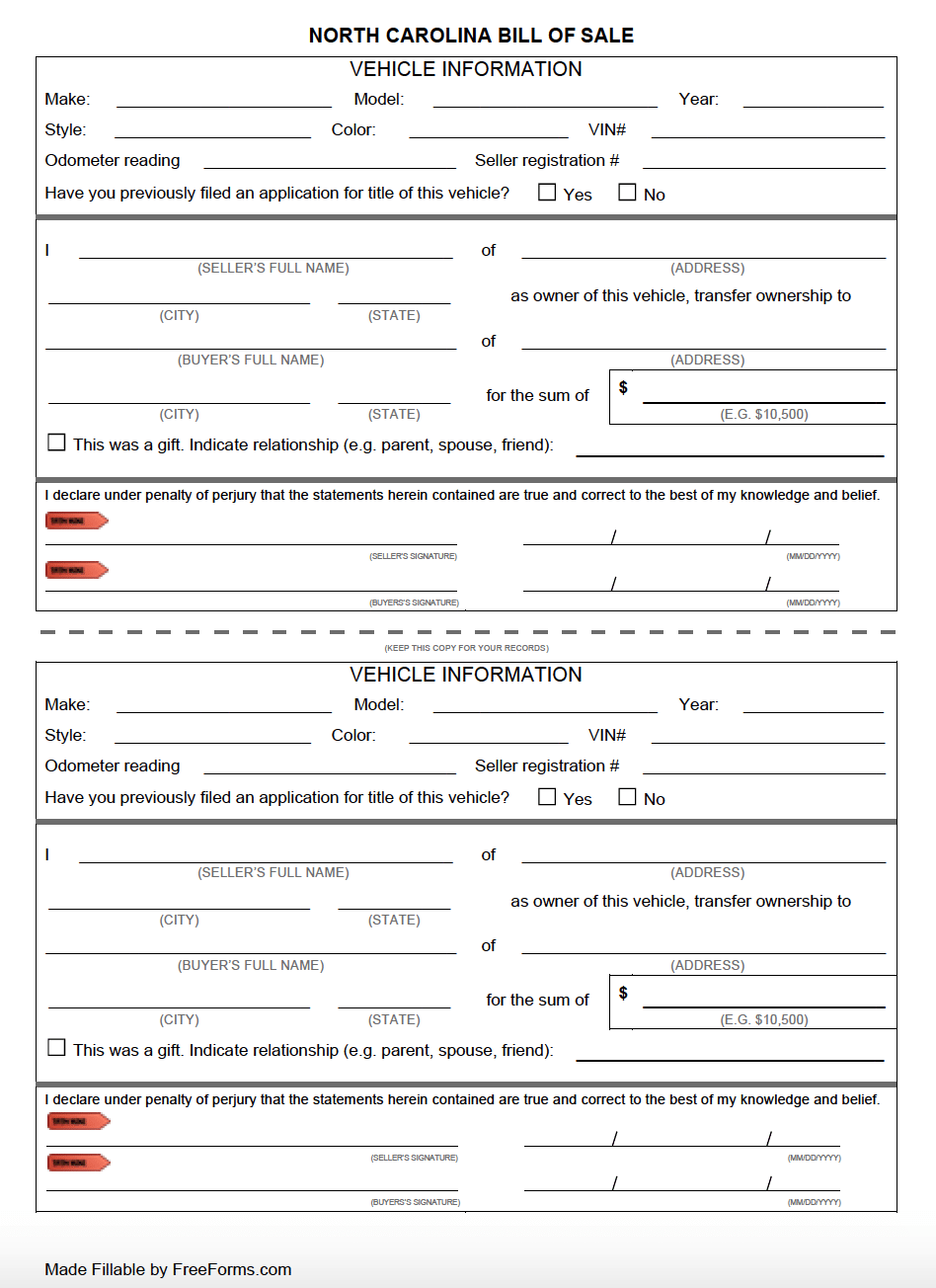 Bill Of Sale Form Printable Dmv