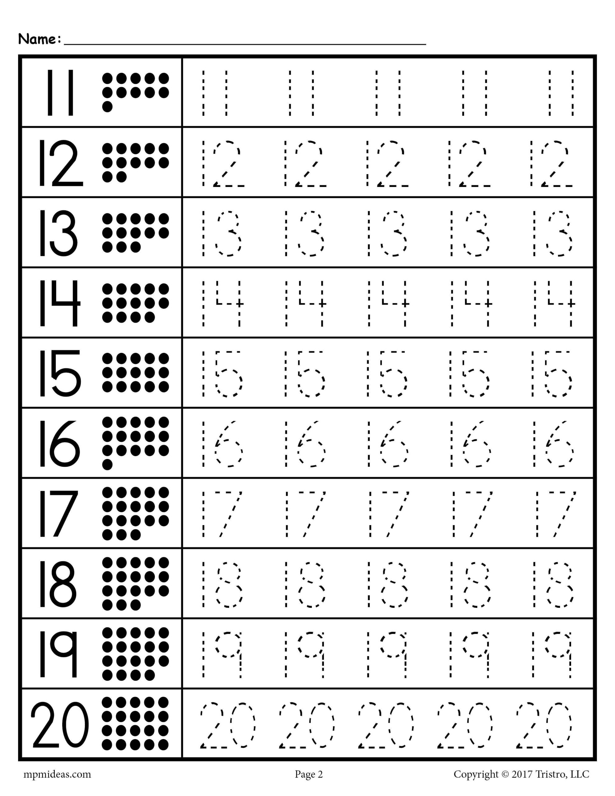 FREE Number Tracing Worksheets Numbers 1 20
