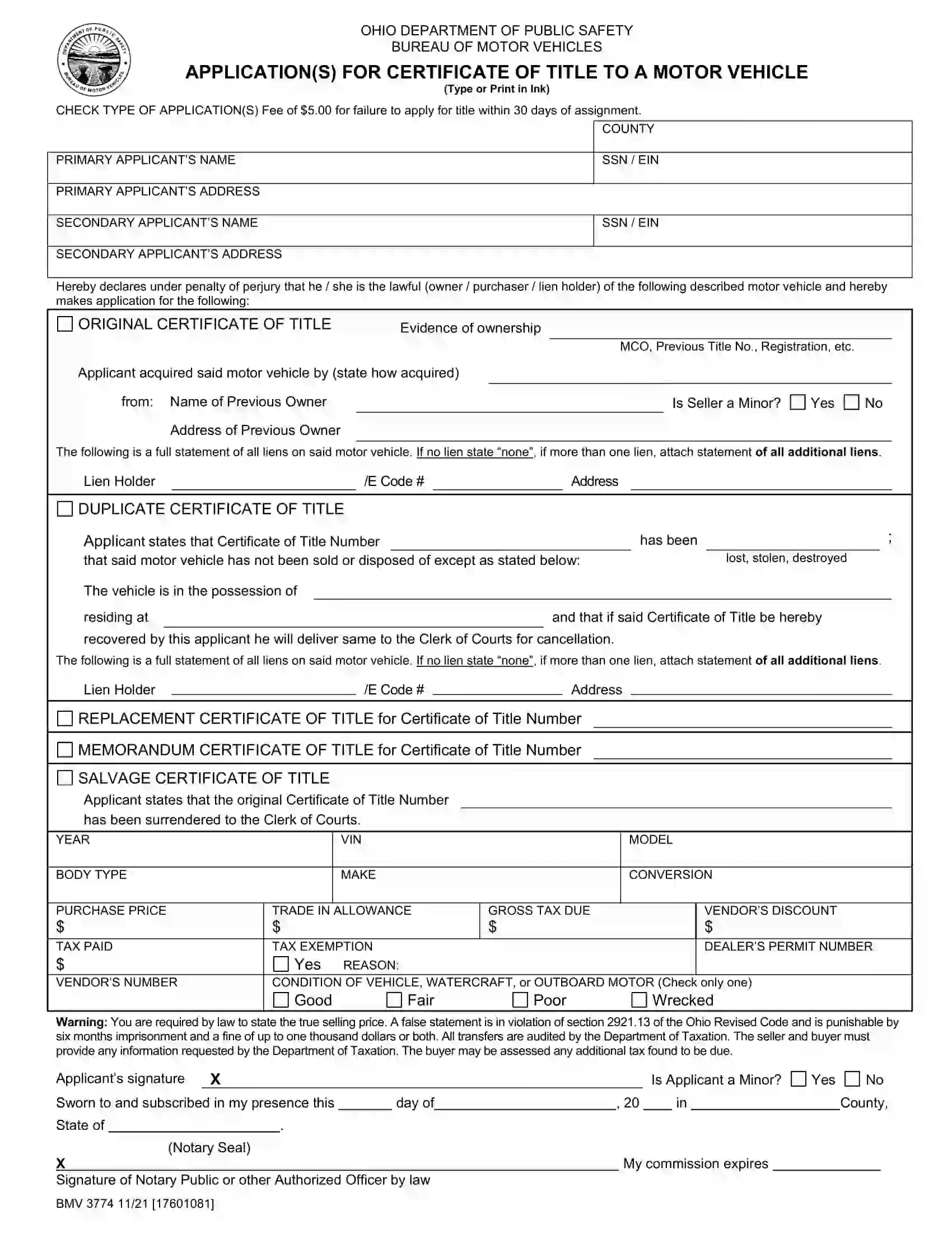 Free Ohio Bill Of Sale Forms PDF FormsPal