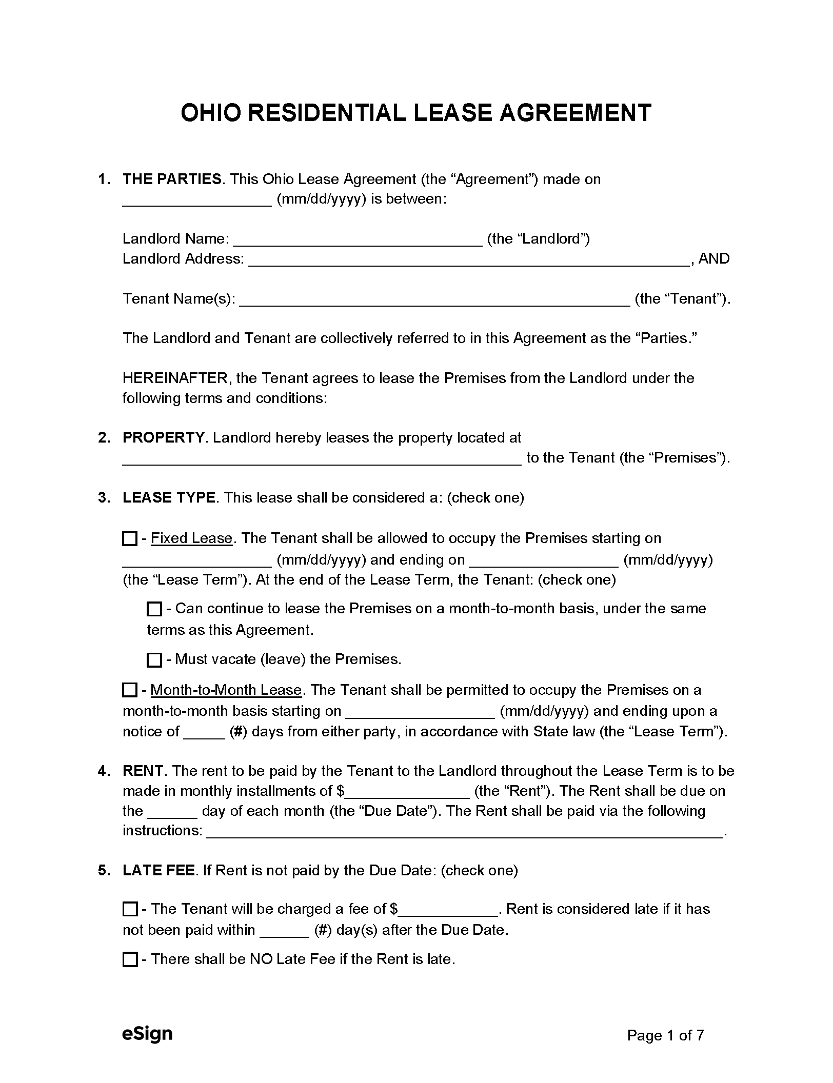 Printable Free Lease Agreement Template